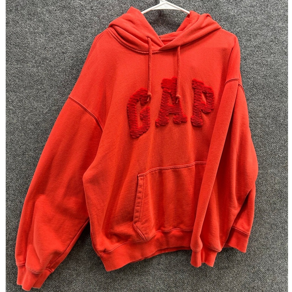 Gap Womens Red Chenille Logo Pullover Hoodie Sweatshirt Size Large L